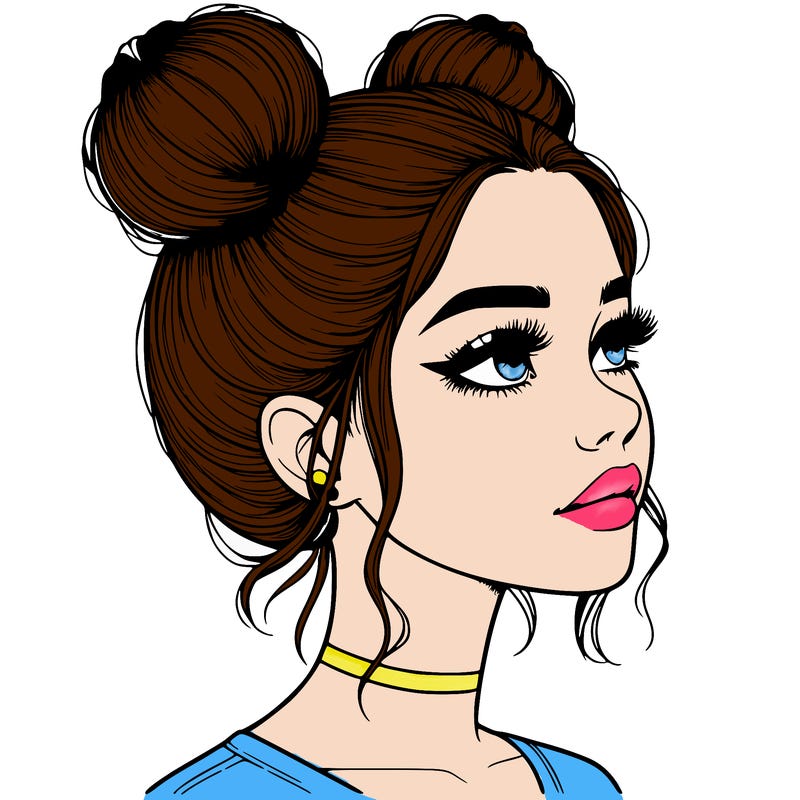 realistic girl with buns on the top of her head