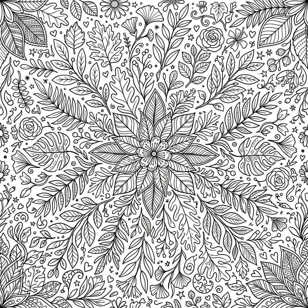 2 Leaf Line Art Patterns Coloring Pages - Free Printable — Color Pop
