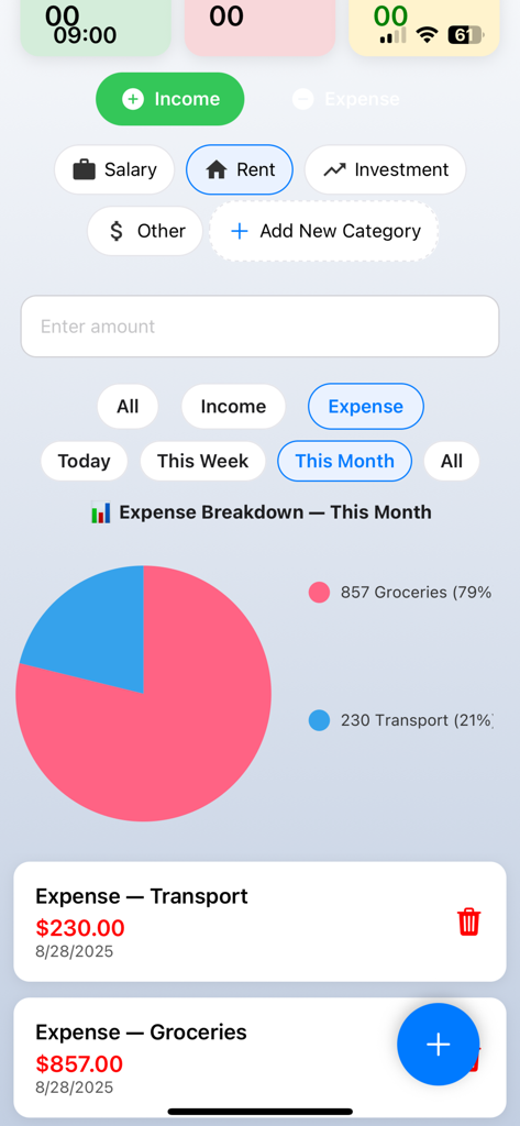 SmartBudget Pro - SmartBudget Pro finance app interface displaying a monthly expense breakdown pie chart and transaction logs.