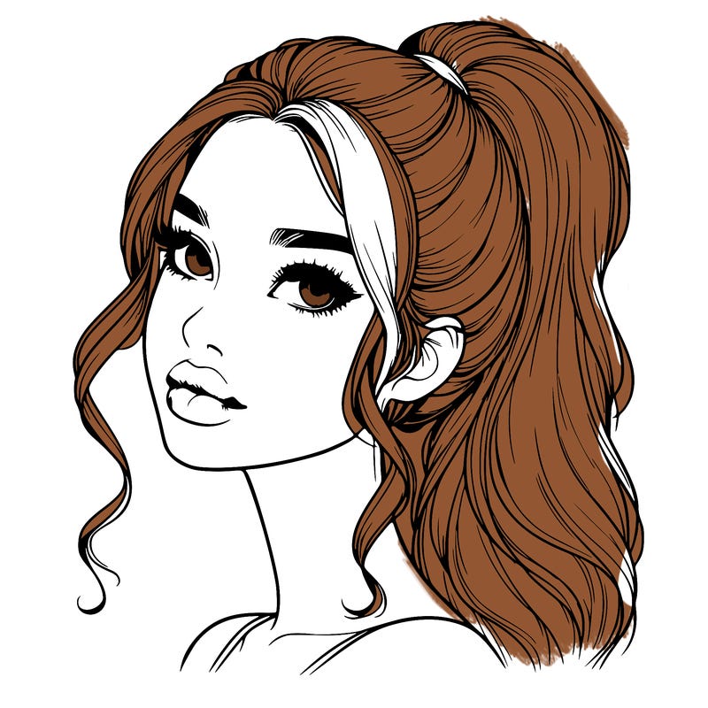 realistic girl with a ponytail on her hair and lips