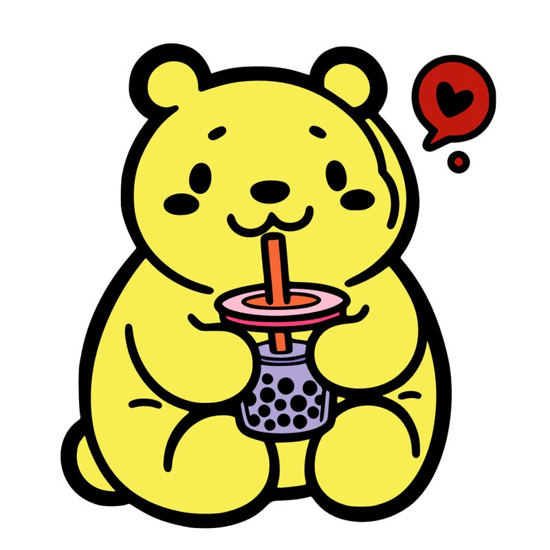 bear drinking boba tea
