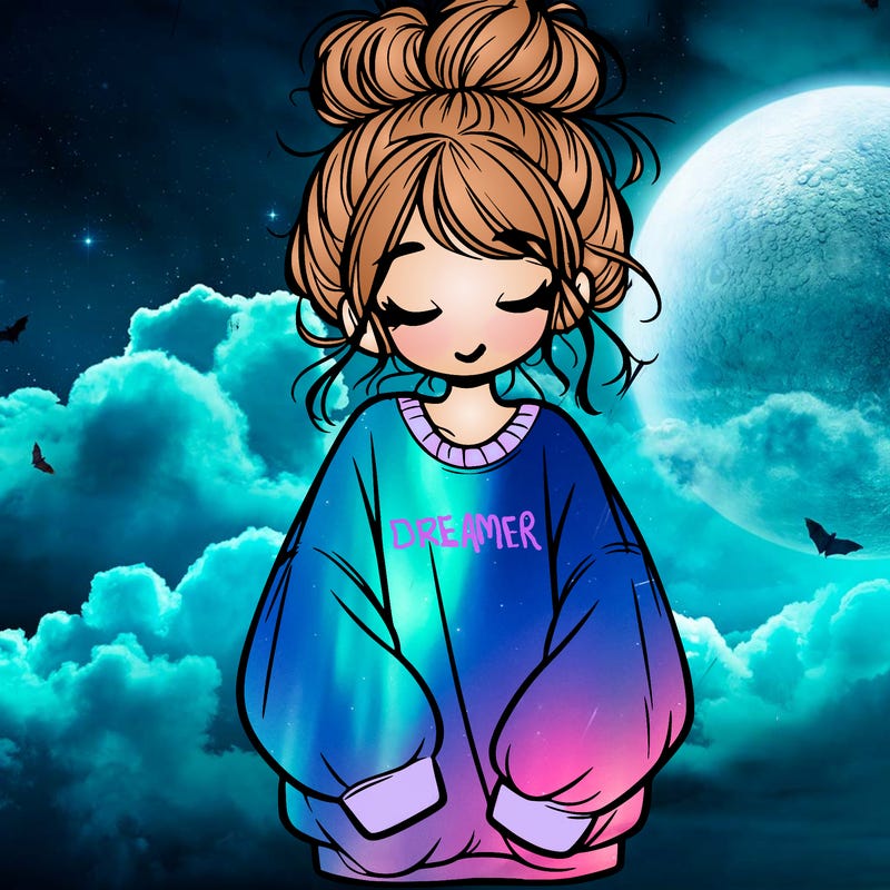 girl with baggy sweatshirt and messy bun