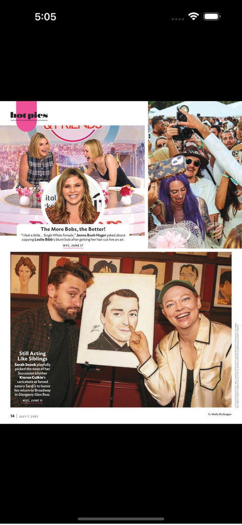 Us Weekly (Magazine) - Digital magazine page from Us Weekly featuring photos of celebrities including Jenna Bush Hager and Succession cast members.