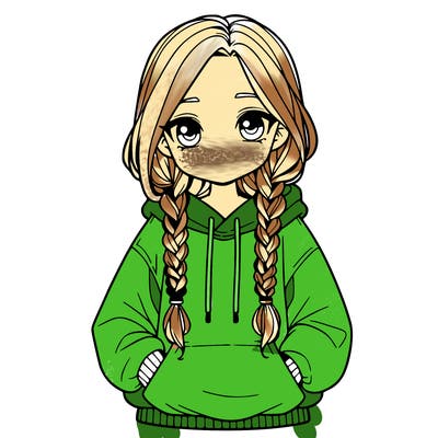 a realistic girl with a oversized hoodie and she has braids