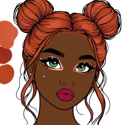realistic girl with two buns on her hair and lips