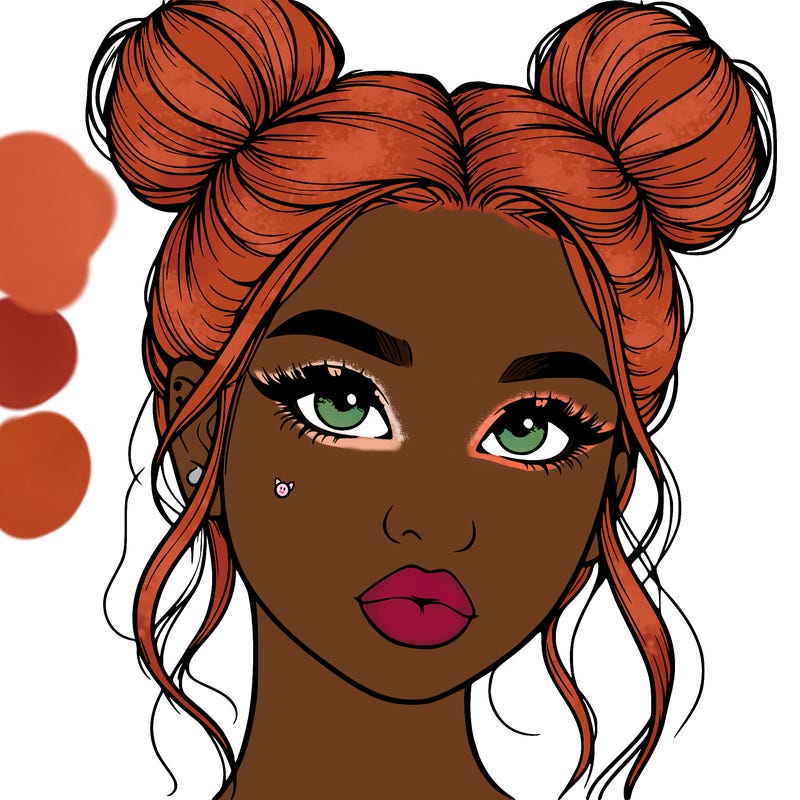 realistic girl with two buns on her hair and lips