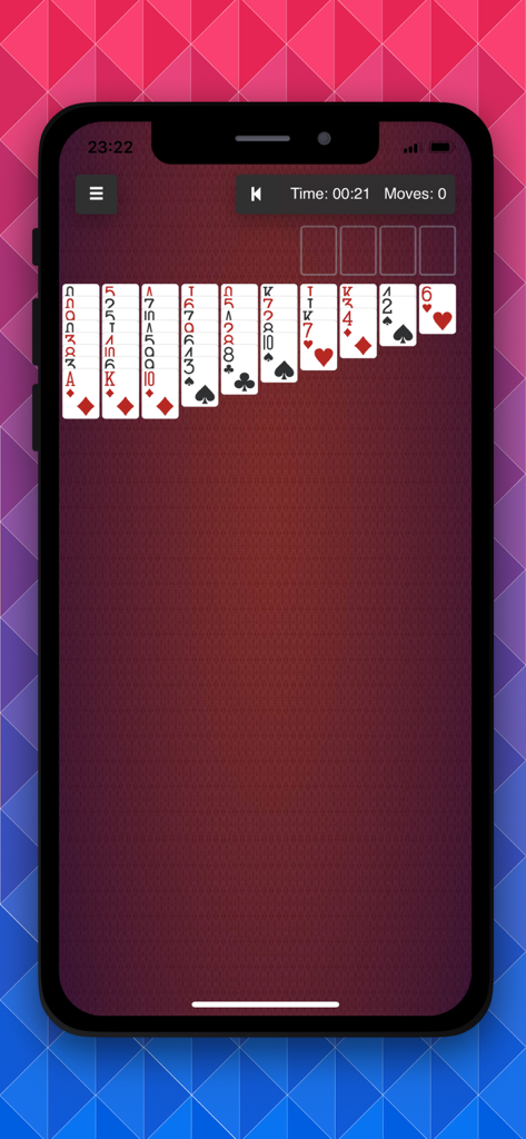 B6 Solitaire: 18 Classic Games - A mobile phone displaying a game of classic solitaire from the B6 Solitaire collection