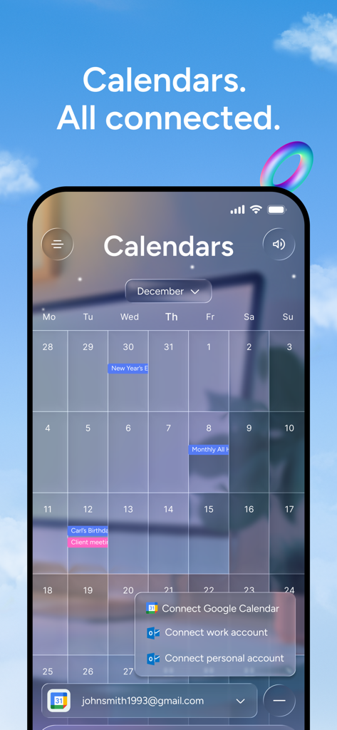 Memorae - Memorae app interface showing integrated personal and work calendars