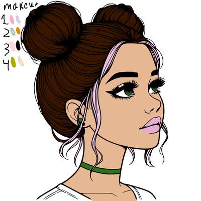 realistic girl with buns on the top of her head