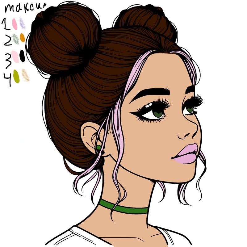realistic girl with buns on the top of her head