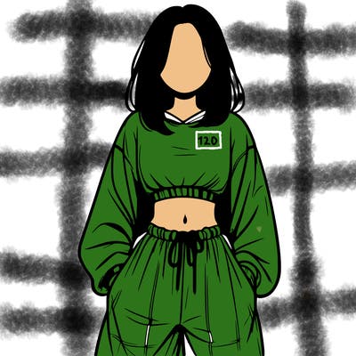 realistic girl faceless with baggy pants and a crop top