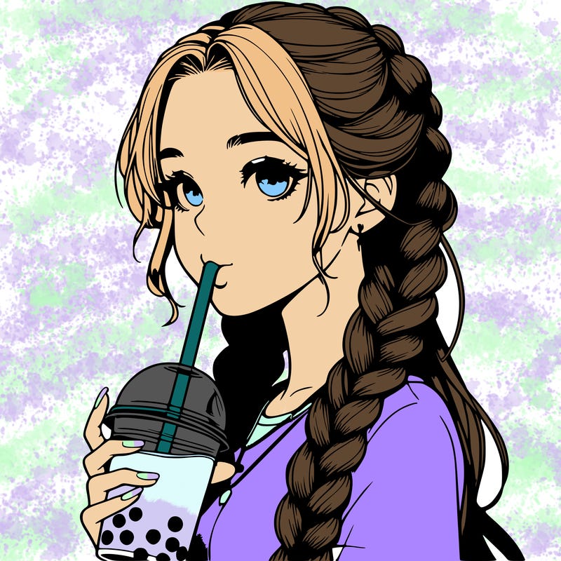 realistic girl with braided hair drinking boba
