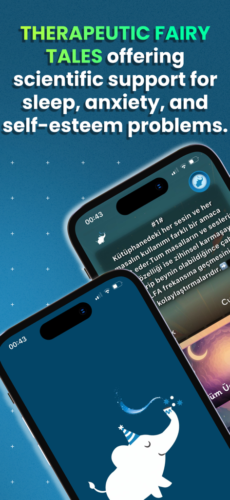 Kids Sleep & Healing Tales - Interfaz de la aplicación Kids Sleep and Healing Tales que presenta cuentos de hadas terapéuticos para niños.