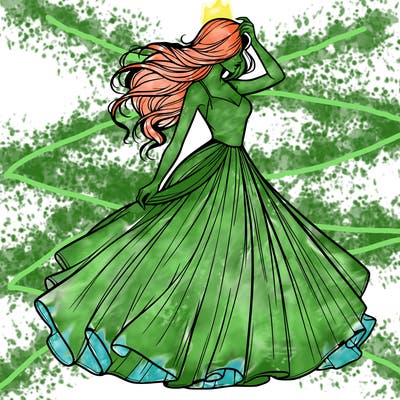 realistic woman with dress flowing in the wind