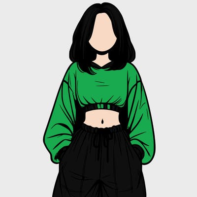 realistic girl faceless with baggy pants and a crop top