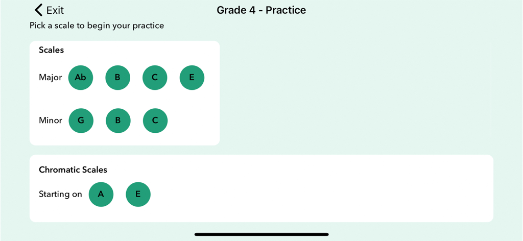 ABRSM Violin Scales Trainer - Grade 4 scale selection screen in the ABRSM Violin Scales Trainer app