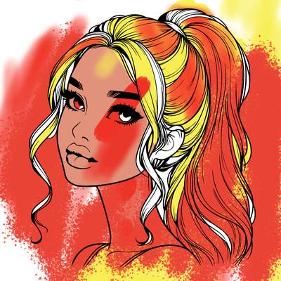 realistic girl with a ponytail on her hair and lips