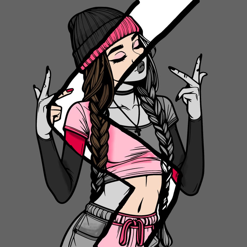 realistic teenage girl with braids and a beanie and crop top doing 🫶🏼