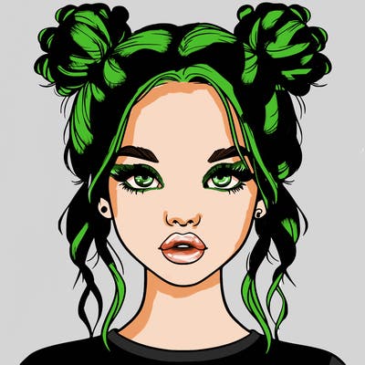 realistic girl with two buns in hair and lips