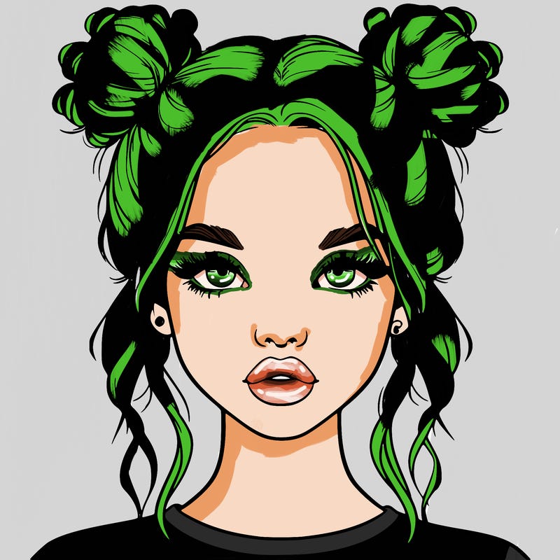 realistic girl with two buns in hair and lips