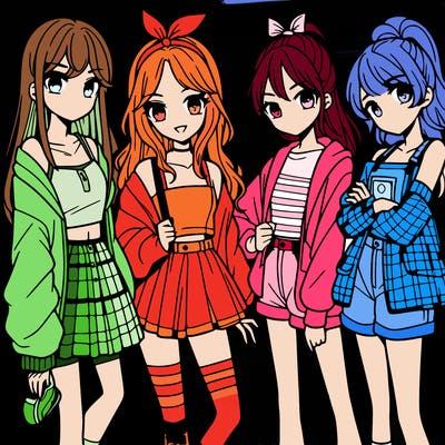 teen manga girls group of 4