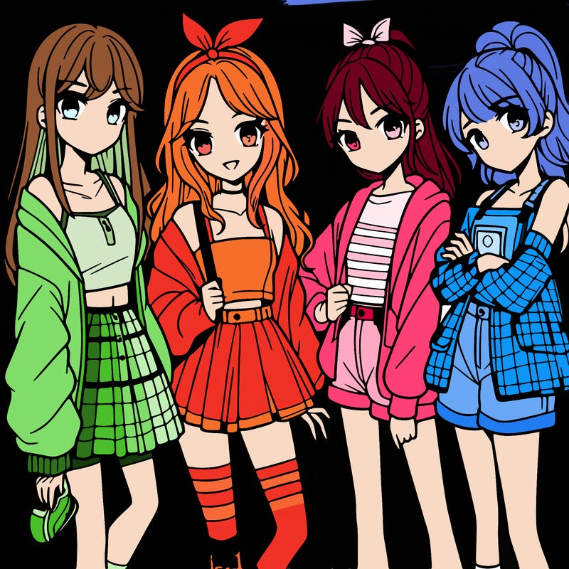 teen manga girls group of 4