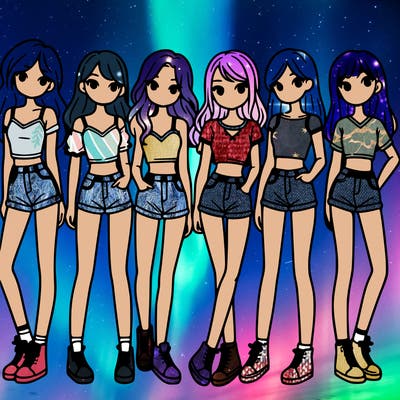 a group of girls wearing crop tops and shorts