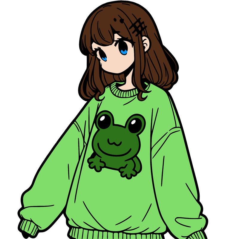 girl wearing frogging sweatshirt