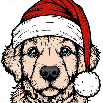 realistic dog with a christmas hat