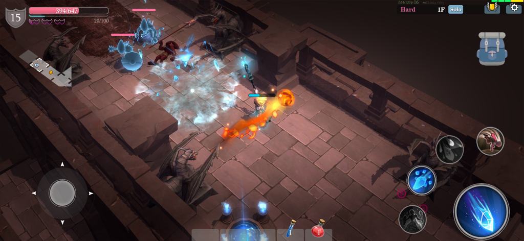 ABYSS BLADE - A character using fire magic against demons in a dark fantasy dungeon in ABYSS BLADE