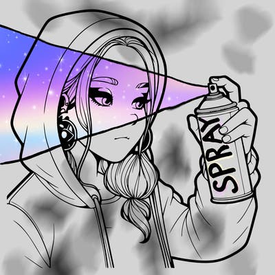 a realistic girl, spray painting