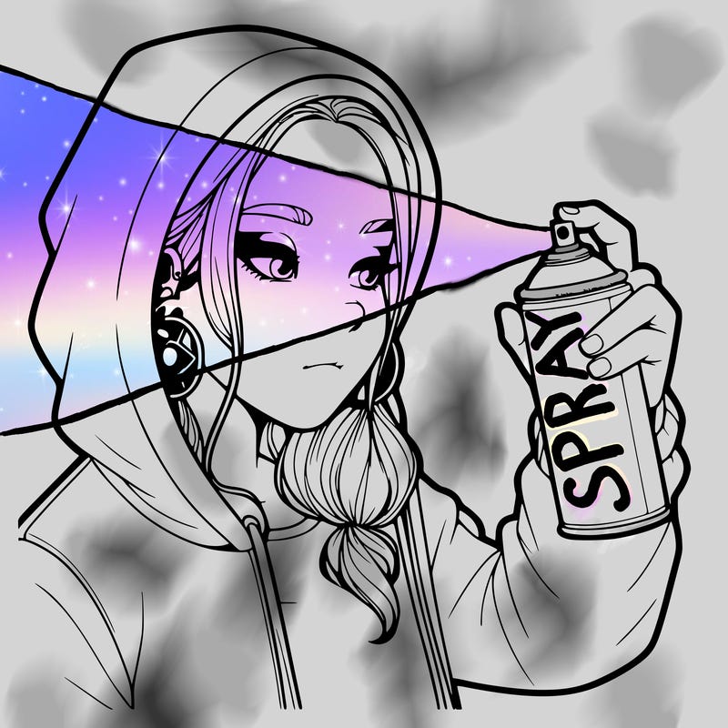 a realistic girl, spray painting
