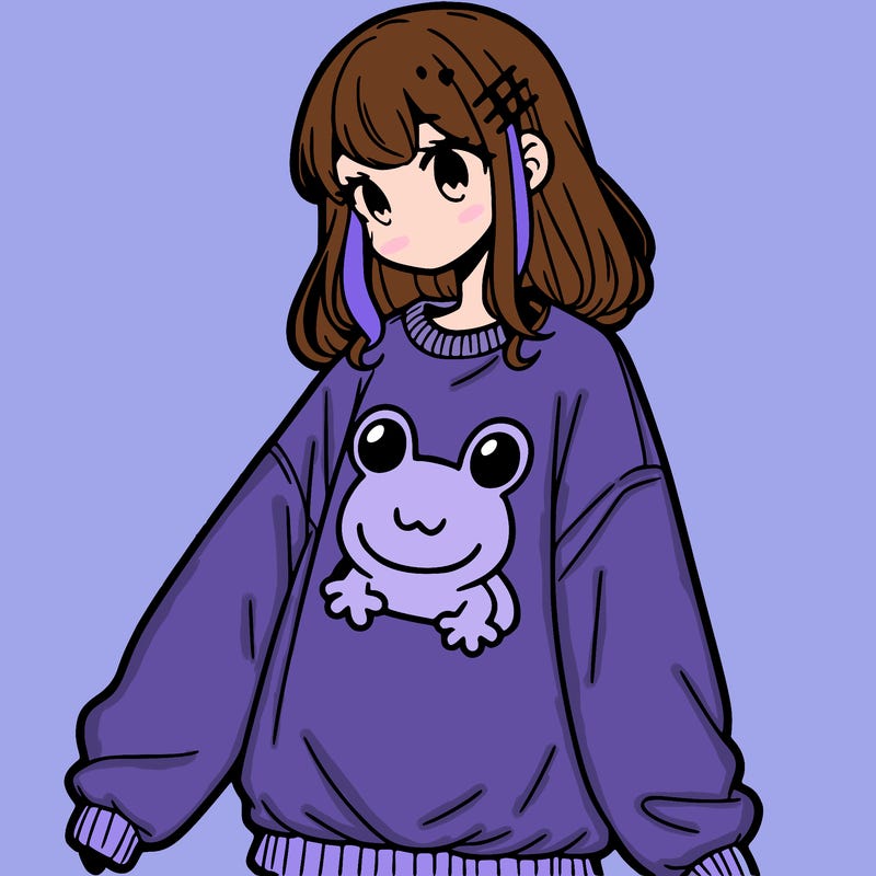 girl wearing frogging sweatshirt