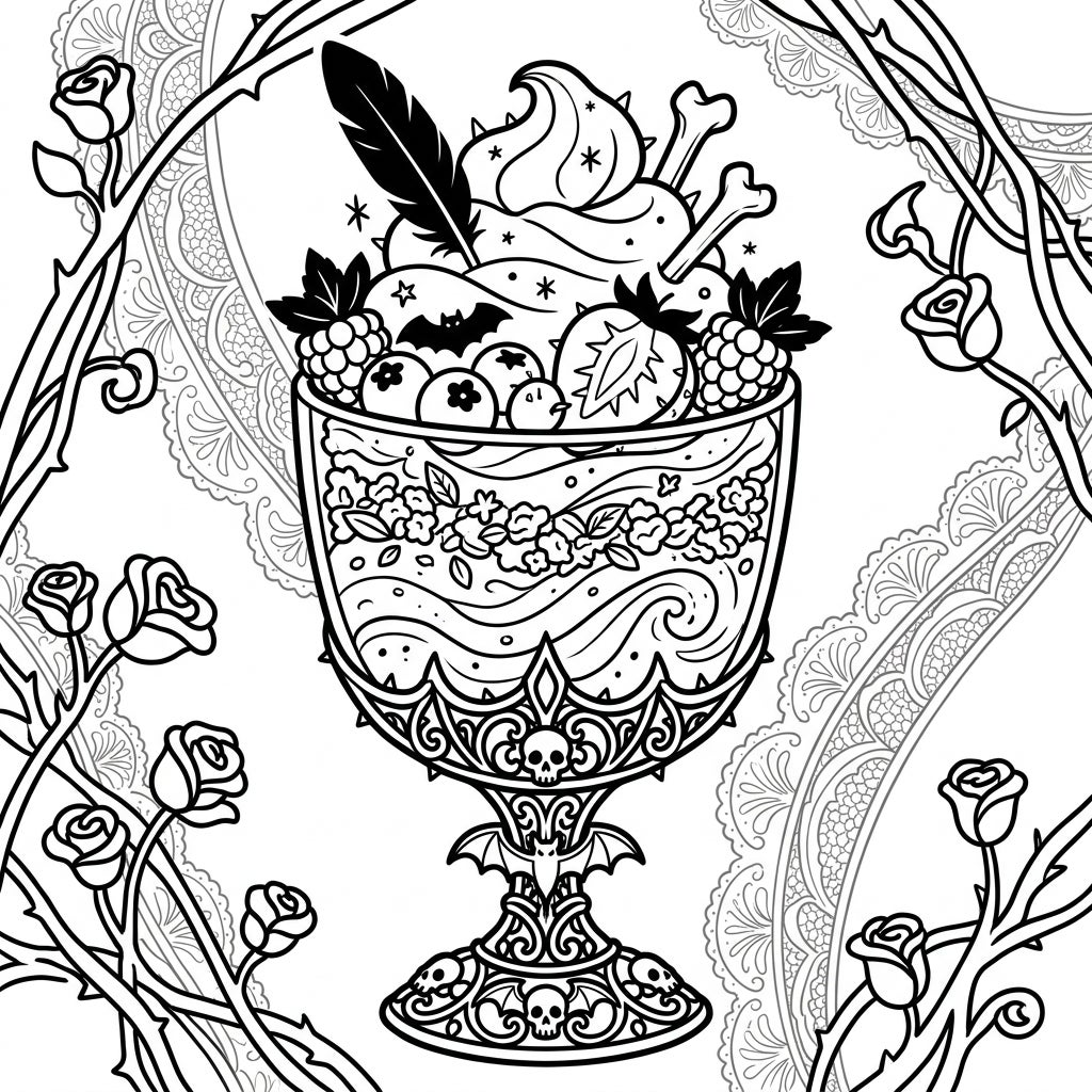 Gothic Yogurt Parfaits Coloring Page - Free Printable — Color Pop