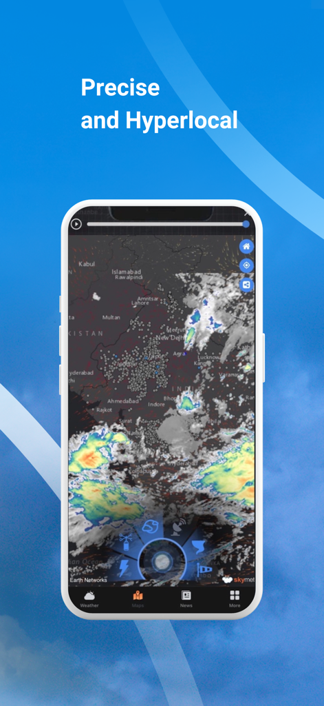 Precise and hyperlocal satellite weather map of India displayed on a smartphone screen