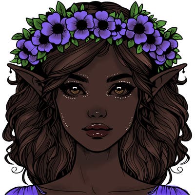 realistic female elf with flower crown