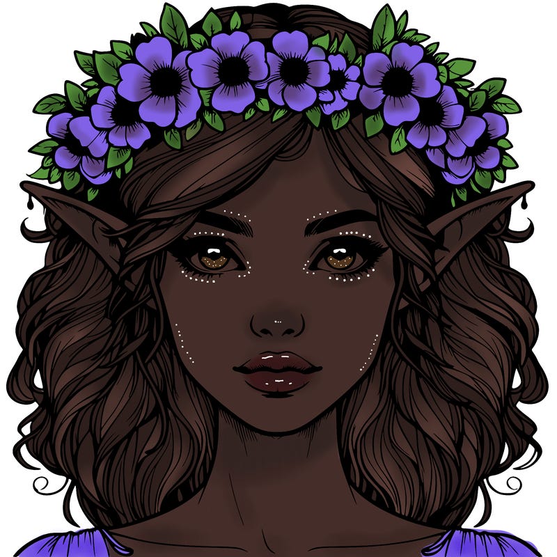 realistic female elf with flower crown