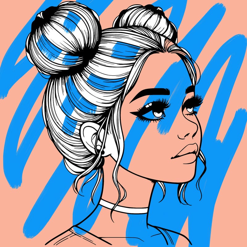 realistic girl with buns on the top of her head