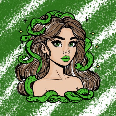 realistic girl with snakes as hair