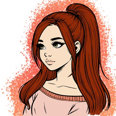 realistic girl with a high ponytail