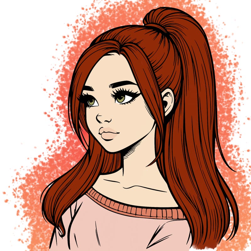 realistic girl with a high ponytail