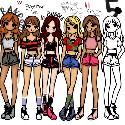 a group of girls wearing crop tops and shorts