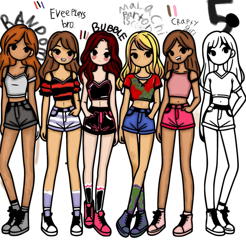 a group of girls wearing crop tops and shorts