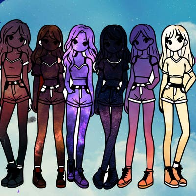 a group of girls wearing crop tops and shorts