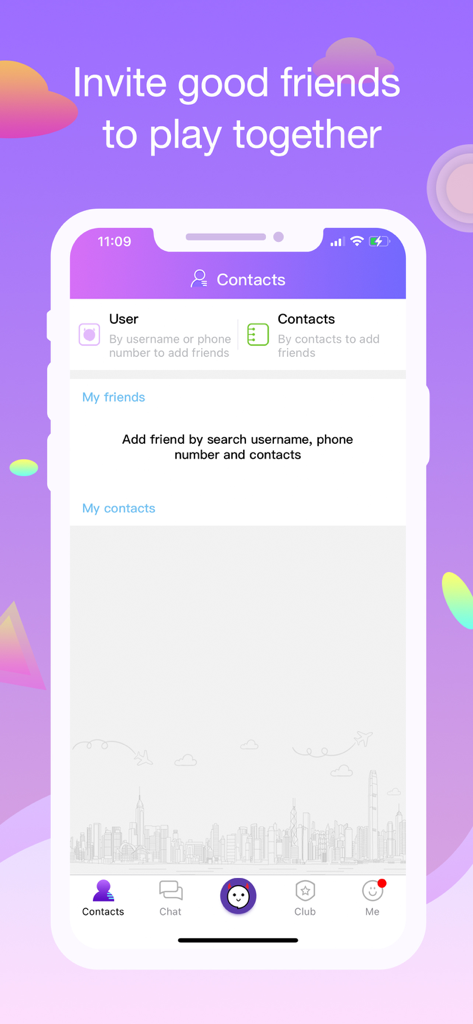 GoPlay360 - Poker with friends - Pantalla de contactos e invitación de amigos de la aplicación de póker GoPlay360