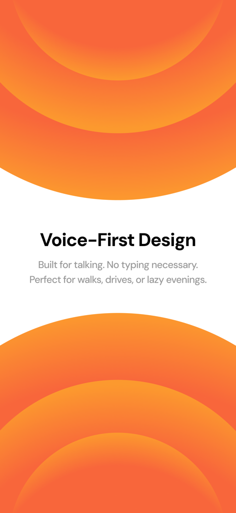 A promotional screen for Rocket Journal highlighting its voice-first design for hands-free self-care.