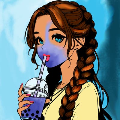 realistic girl with braided hair drinking boba