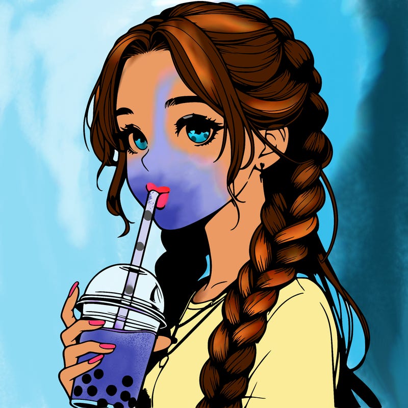 realistic girl with braided hair drinking boba