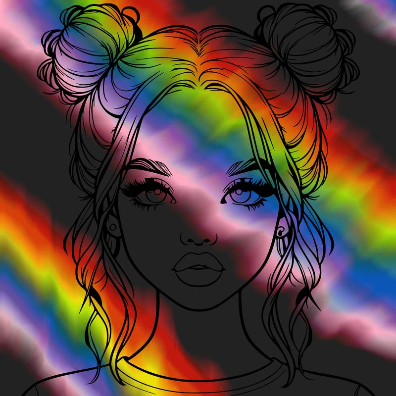 realistic girl with two buns in hair and lips