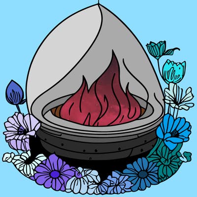a flame surrounded by flowers